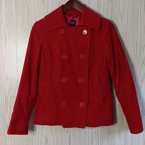 GAP Corduroy Red‎ Jacket Coat Buttons Hand Pockets Womens Size Small - Picture 2 of 10